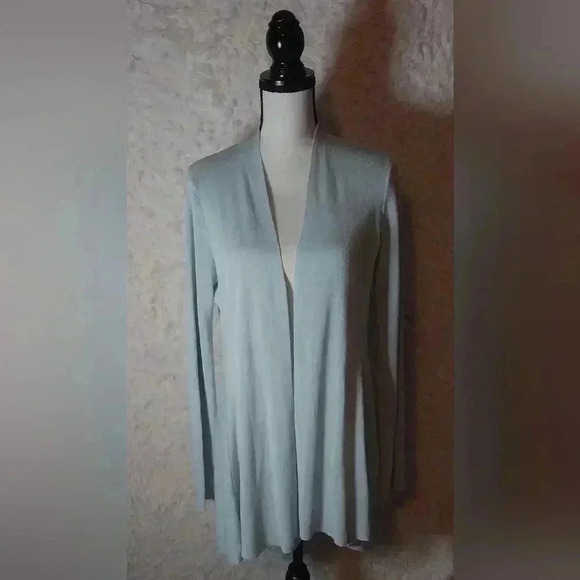 Eileen Fisher Organic Linen Cotton Jersey Long Sweater Cardigan Size M - Picture 1 of 7